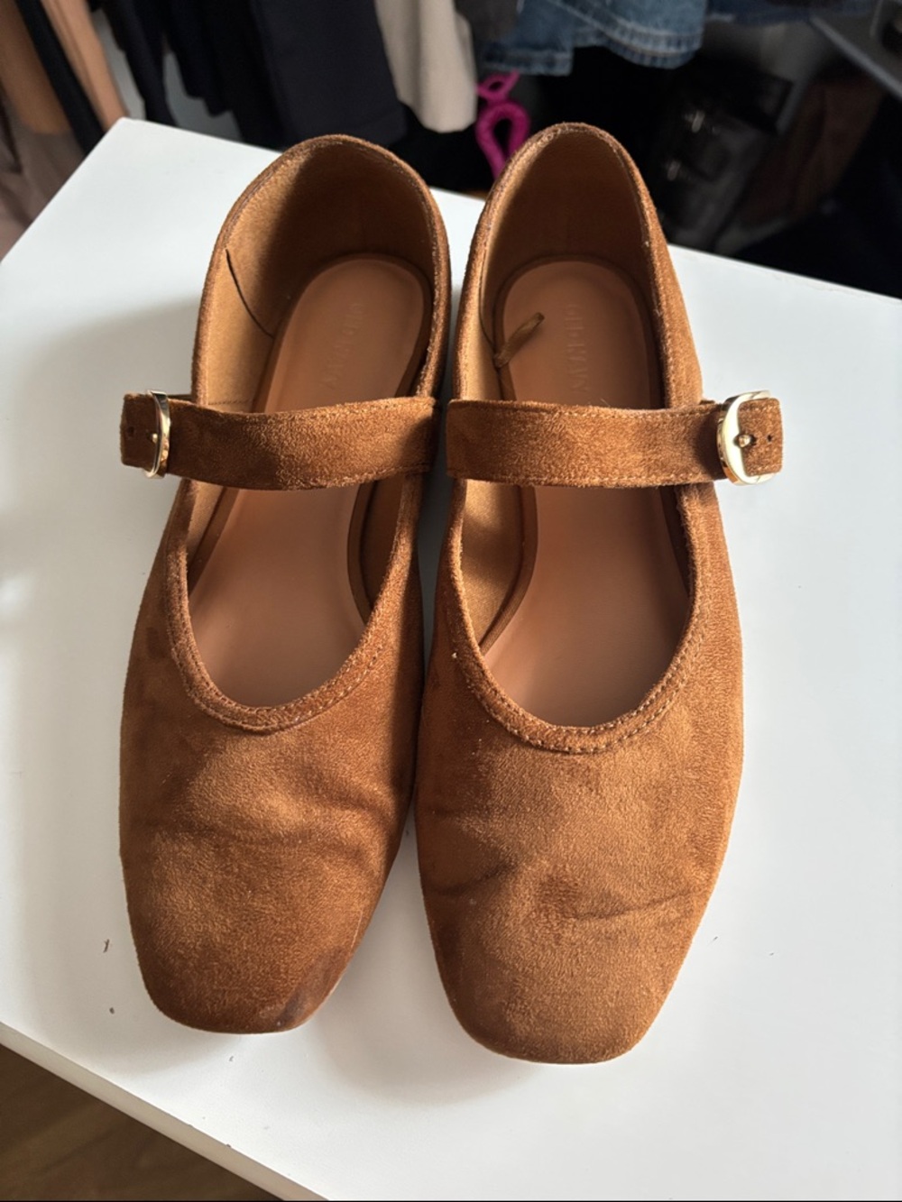 Women's Suede Mary Jane Flats in Chestnut